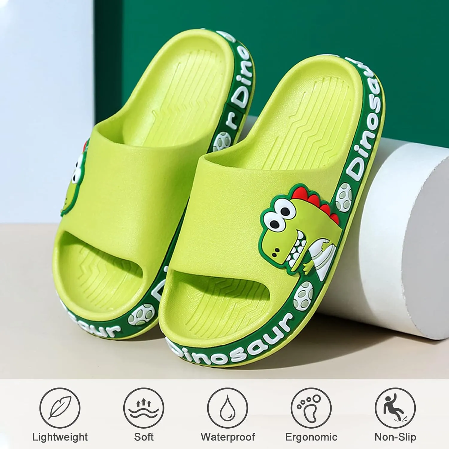 Panegy Boys Girls Shower Slides Cute Dinosaur Print Slides Sandals Non-Slip Summer Beach Slippers Sandals