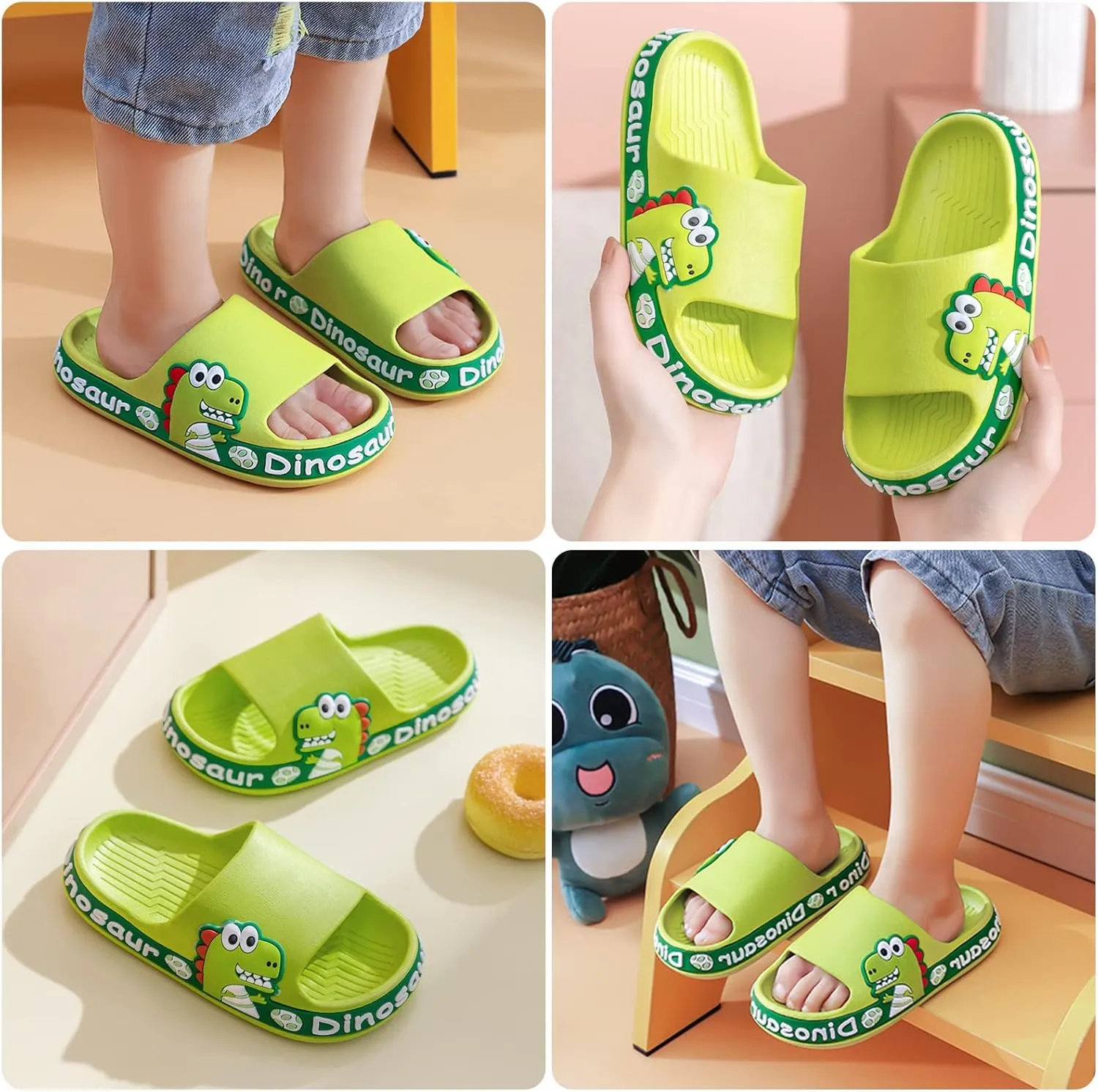 Panegy Boys Girls Shower Slides Cute Dinosaur Print Slides Sandals Non-Slip Summer Beach Slippers Sandals