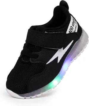 PATPAT Toddler Shoes Kid Shoes with LED Light Up Shoes Shiny Toddler Sneakers Girl Shoes Light Up Shoes for Girls Boys for Christmas Birthday Children Show Gift 5.5-Black