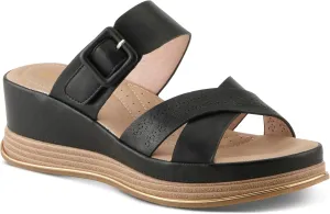 PATRIZIA Women's CATTANEO Hook and Loop Platform Wedge Sandals - Laser-Cut Design, Faux Leather, Cushioned Footbed