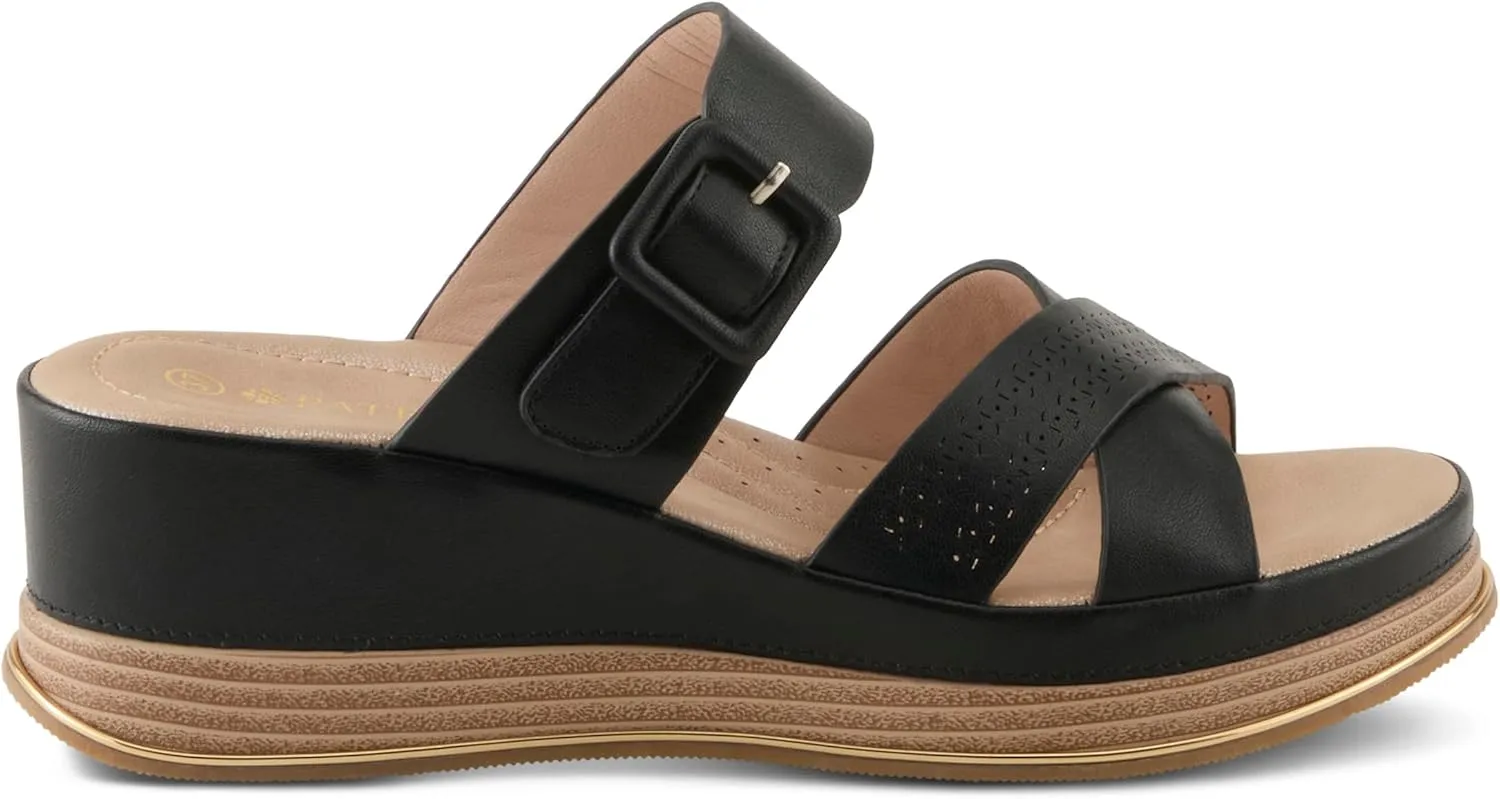 PATRIZIA Women's CATTANEO Hook and Loop Platform Wedge Sandals - Laser-Cut Design, Faux Leather, Cushioned Footbed