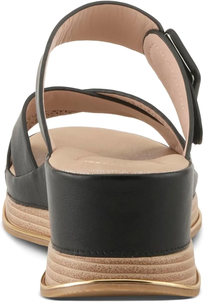 PATRIZIA Women's CATTANEO Hook and Loop Platform Wedge Sandals - Laser-Cut Design, Faux Leather, Cushioned Footbed