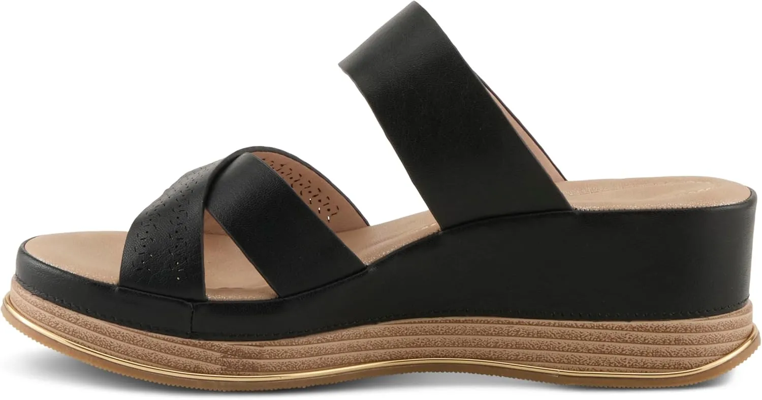 PATRIZIA Women's CATTANEO Hook and Loop Platform Wedge Sandals - Laser-Cut Design, Faux Leather, Cushioned Footbed