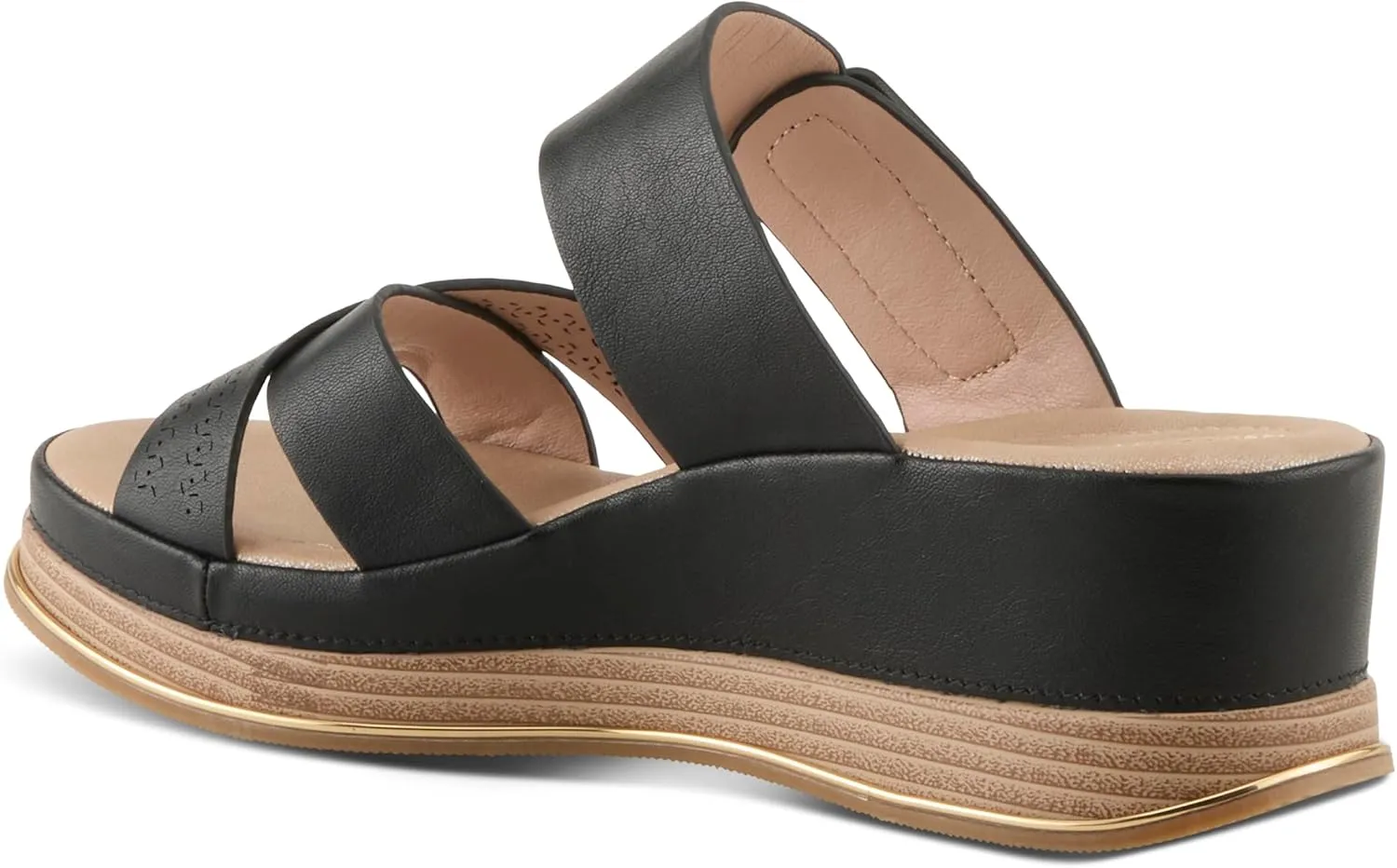 PATRIZIA Women's CATTANEO Hook and Loop Platform Wedge Sandals - Laser-Cut Design, Faux Leather, Cushioned Footbed