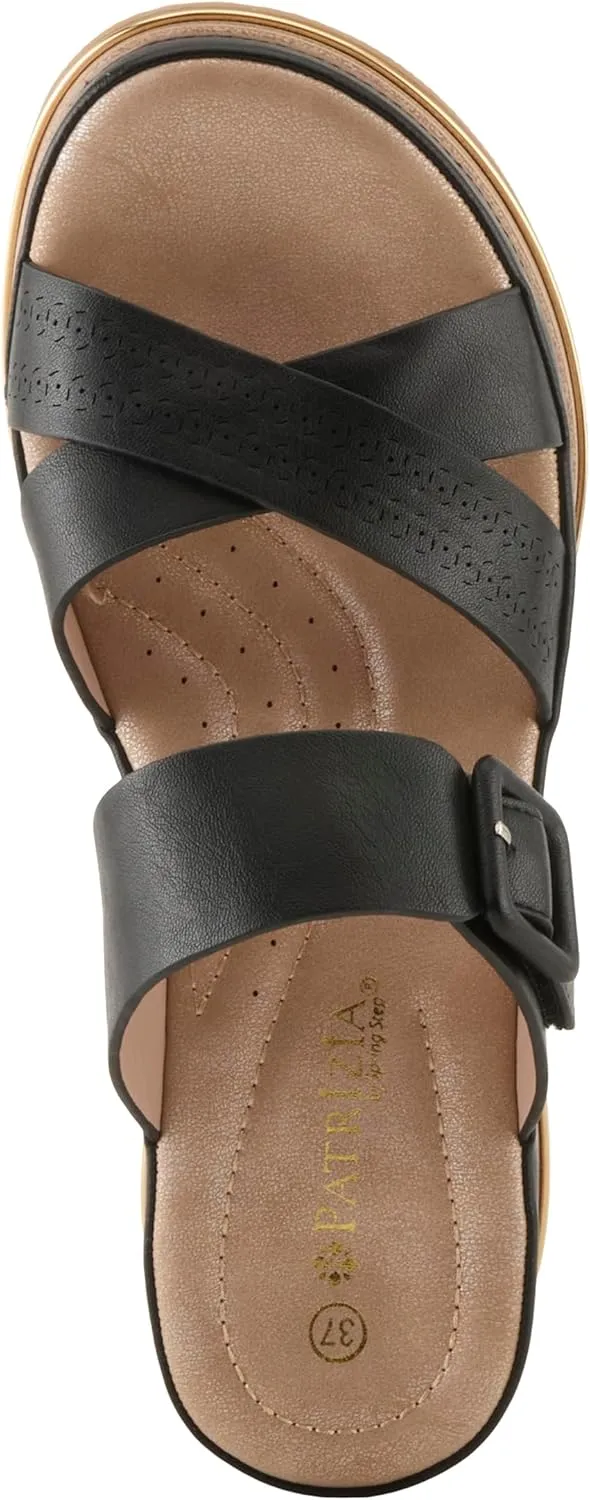 PATRIZIA Women's CATTANEO Hook and Loop Platform Wedge Sandals - Laser-Cut Design, Faux Leather, Cushioned Footbed