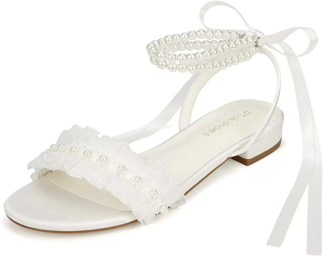 Pearl Wedding Flats for Bride Open Toe Bridal Sandals Flat Wedding Shoes for Bride