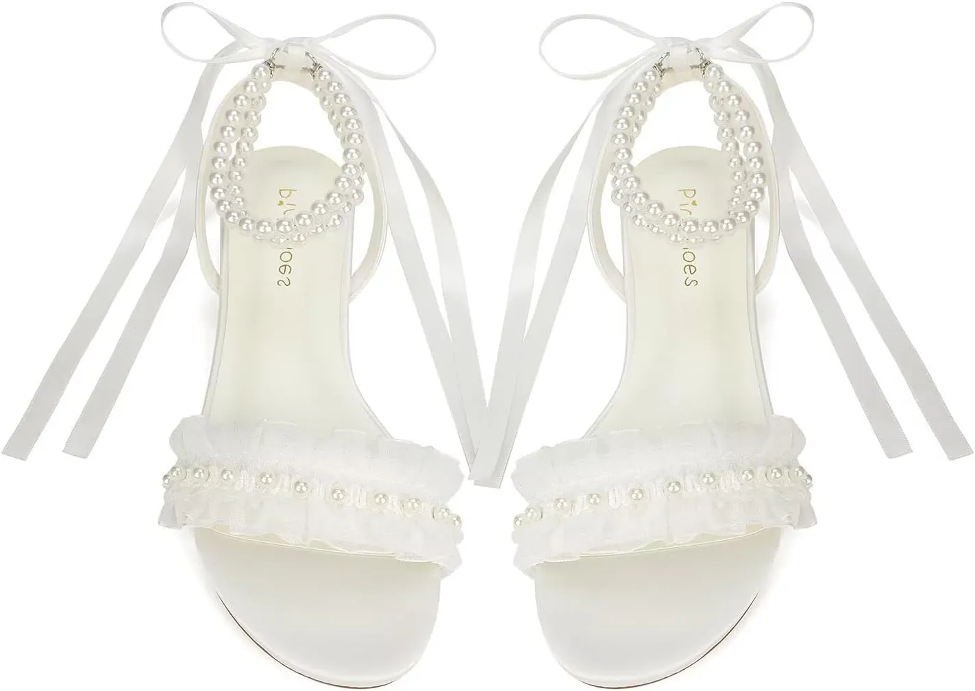 Pearl Wedding Flats for Bride Open Toe Bridal Sandals Flat Wedding Shoes for Bride