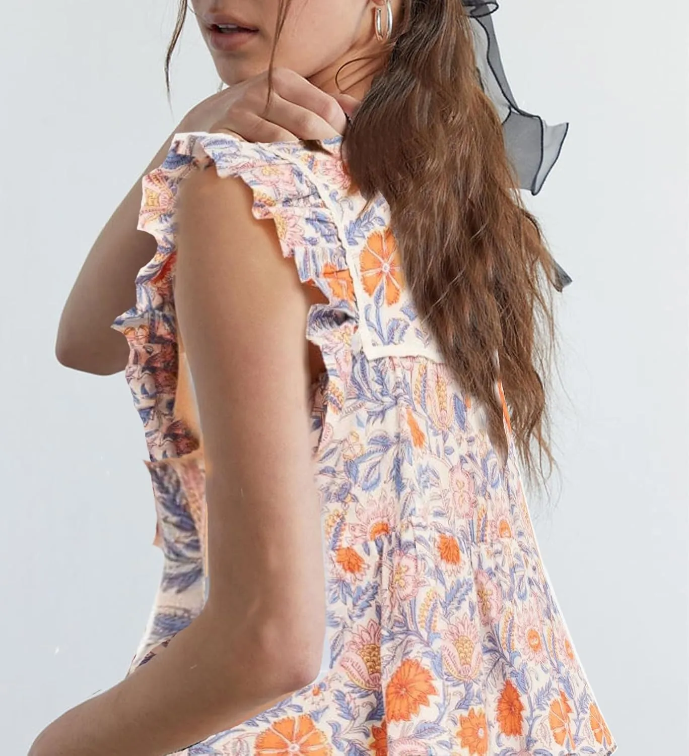 Peplum Top Women Short Sleeve Flutter Fly Sleeve Babydoll Blouse Boho Patchwork Beach Party Going Out Y2k Tank Shirt