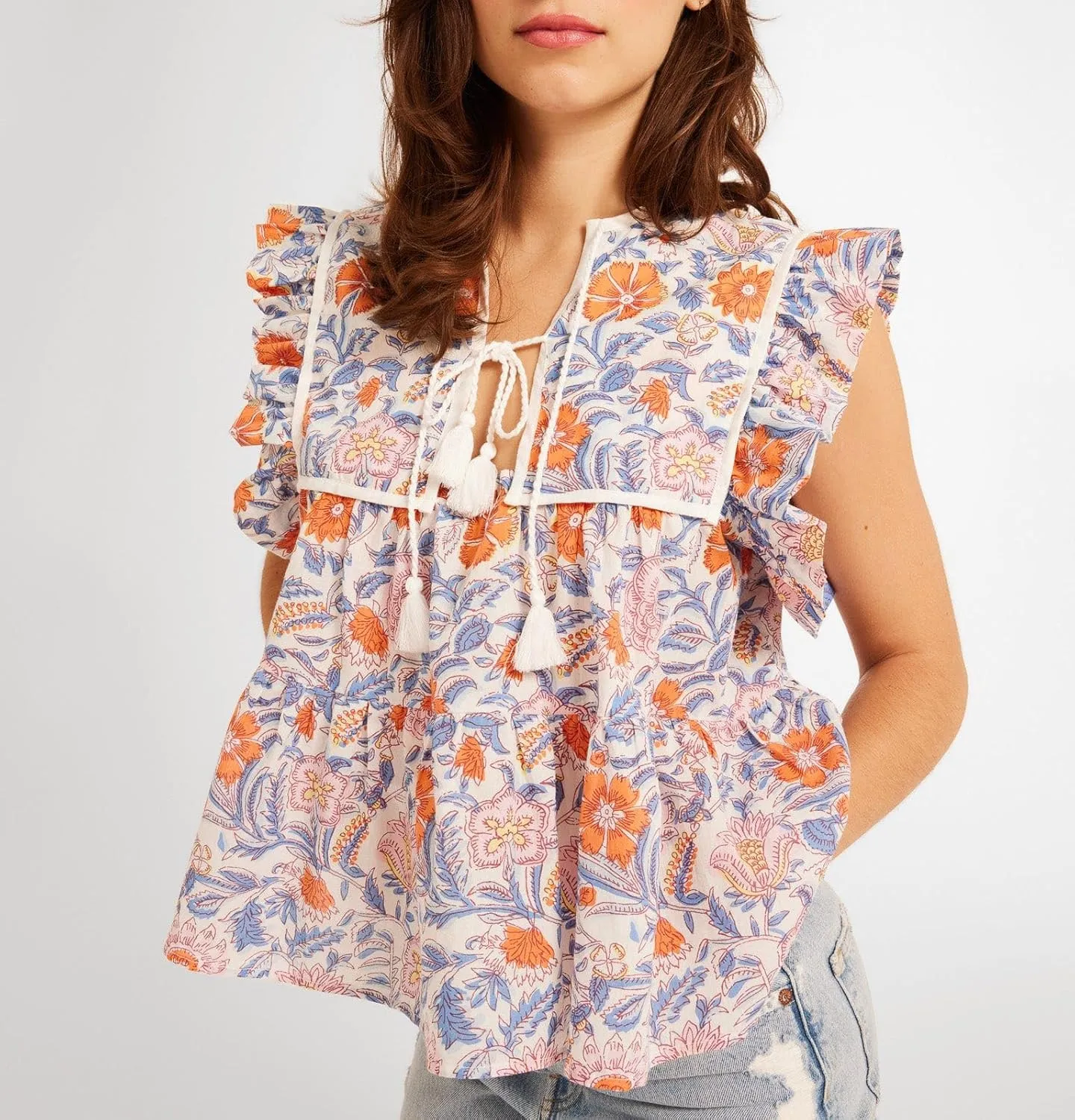 Peplum Top Women Short Sleeve Flutter Fly Sleeve Babydoll Blouse Boho Patchwork Beach Party Going Out Y2k Tank Shirt