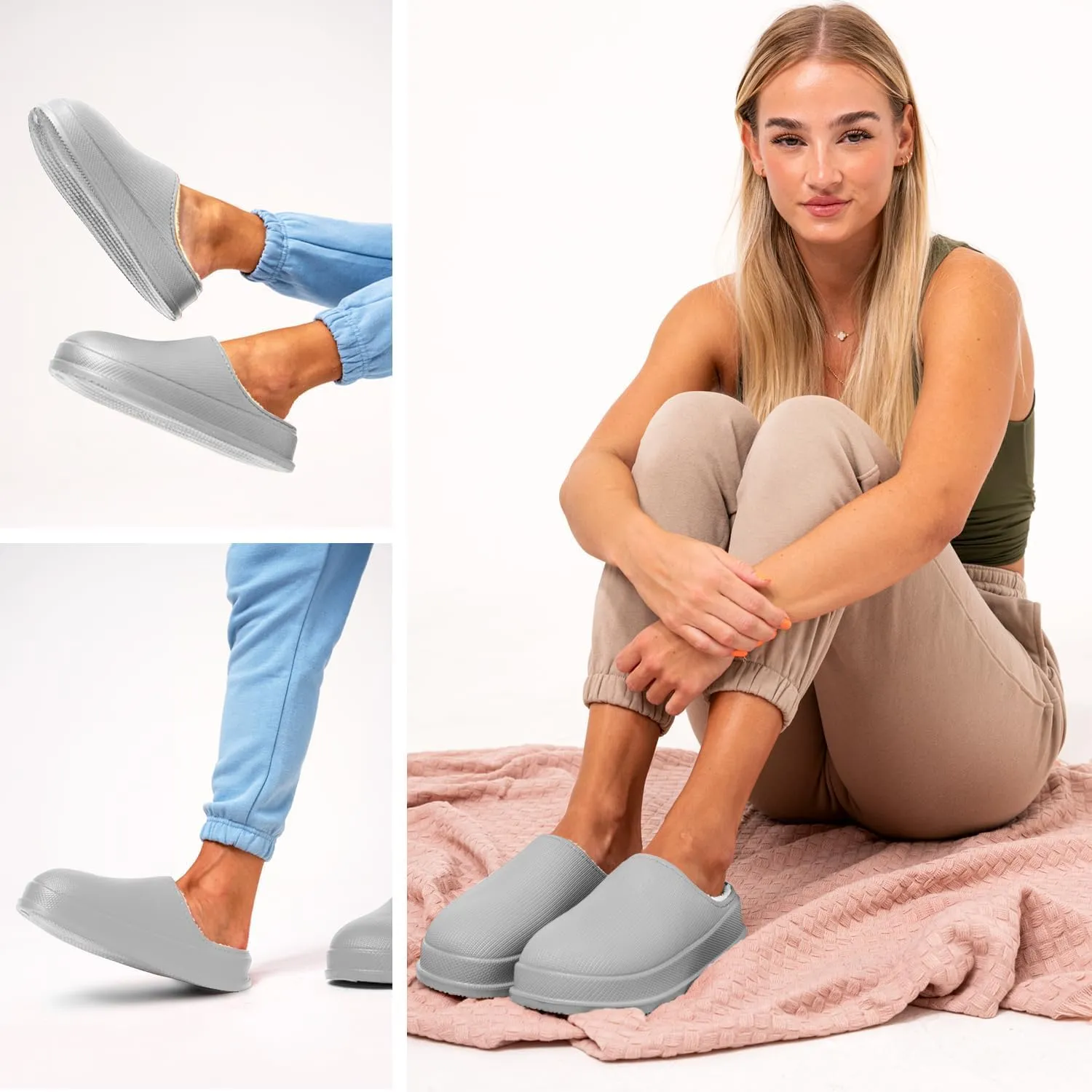 Pillow Cloud Slides with Fur: Cozy & Comfy Cushioned Indoor/Outdoor Slippers - Thick-Sole House Slides & Shower Sandals for Men & Women