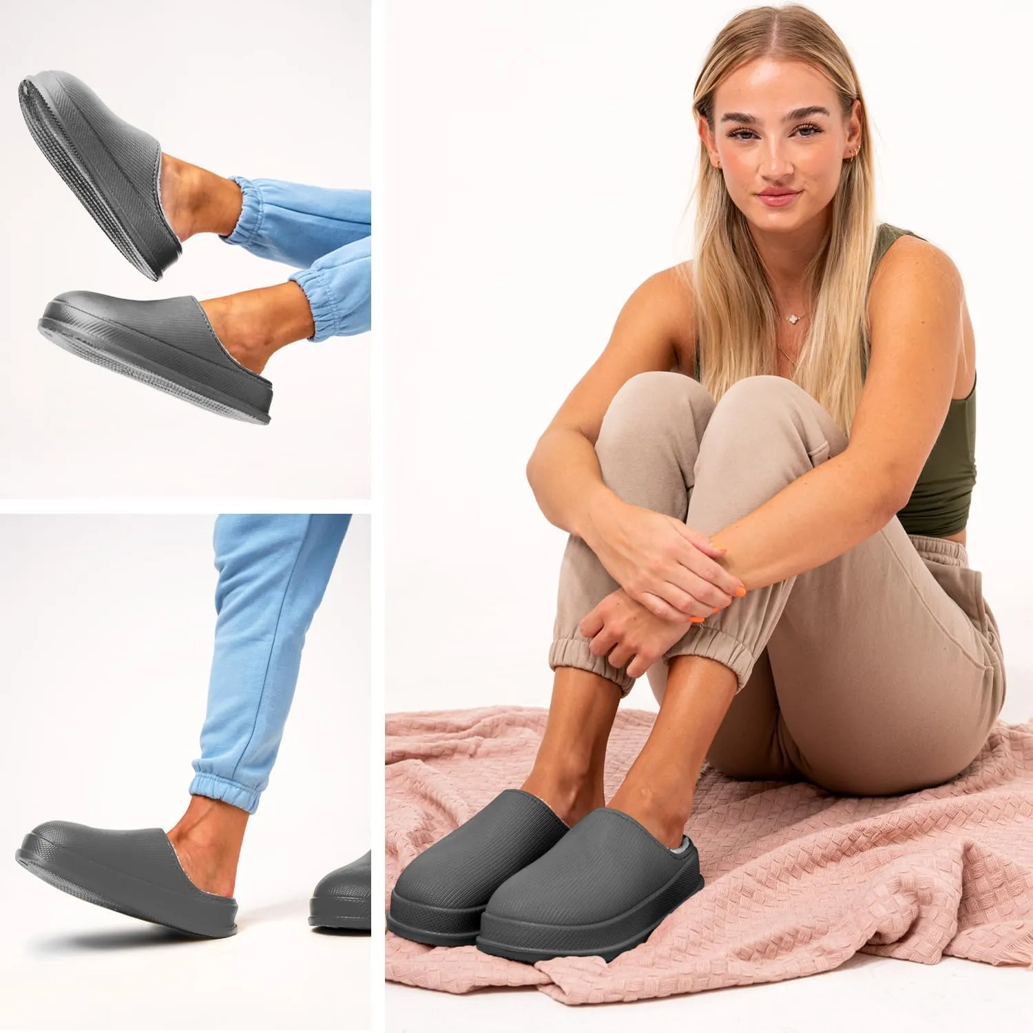 Pillow Cloud Slides with Fur: Cozy & Comfy Cushioned Indoor/Outdoor Slippers - Thick-Sole House Slides & Shower Sandals for Men & Women