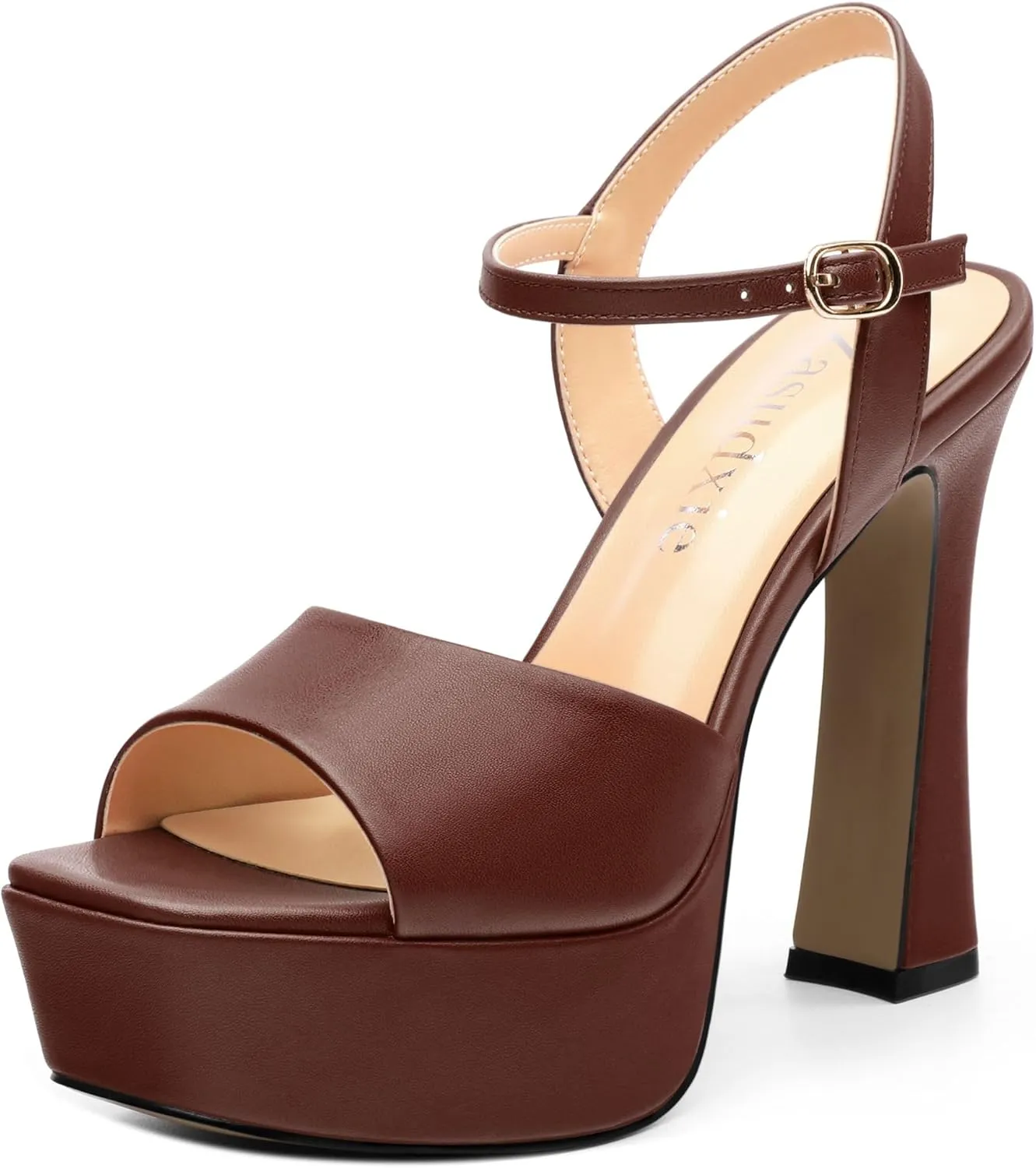 Platform High Heels for Women, Chunky Heels Sandals for Women Comfy Square Open Toe Ankle Strap Stylish Heeled Sandals Party Prom Wedding Dress Pumps Shoes 4.7 Inch