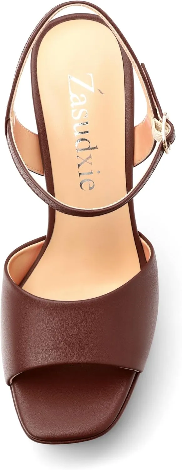 Platform High Heels for Women, Chunky Heels Sandals for Women Comfy Square Open Toe Ankle Strap Stylish Heeled Sandals Party Prom Wedding Dress Pumps Shoes 4.7 Inch