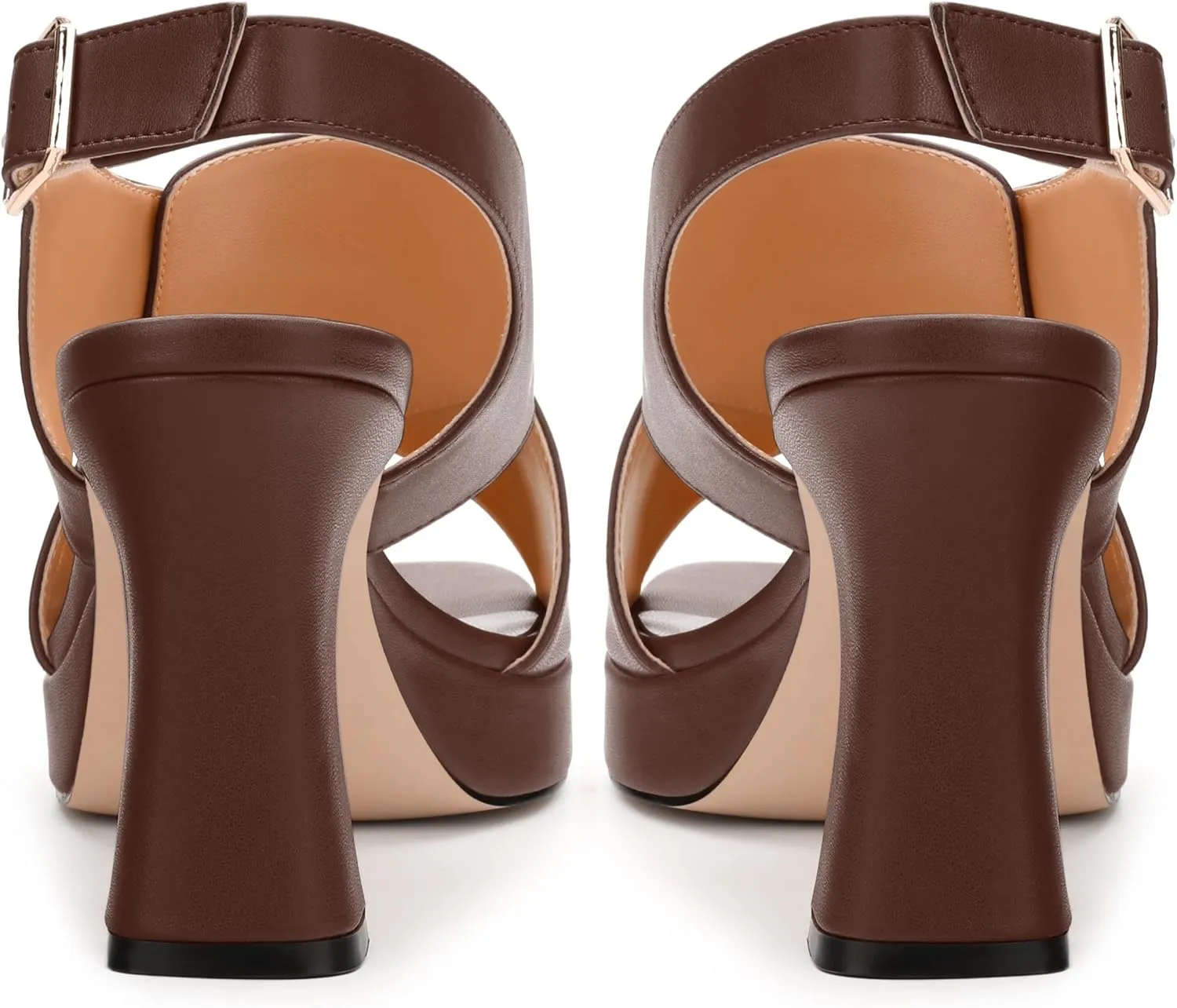 Platform Sandals, Buckle Slingback High Heels for Women, Square Open Toe Fashion Solid Block Heeled Sandal