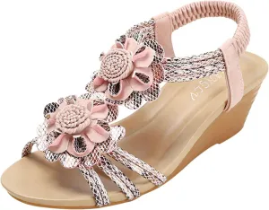 Platform Sandals Women Wedge Cork Footbed Elastic Ankle Strap Casual Walking Sandals Non-Slip Sole Beachwear 2025 Spring and Summer Vacation