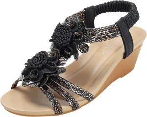 Platform Sandals Women Wedge Cork Footbed Elastic Ankle Strap Casual Walking Sandals Non-Slip Sole Beachwear 2025 Spring and Summer Vacation
