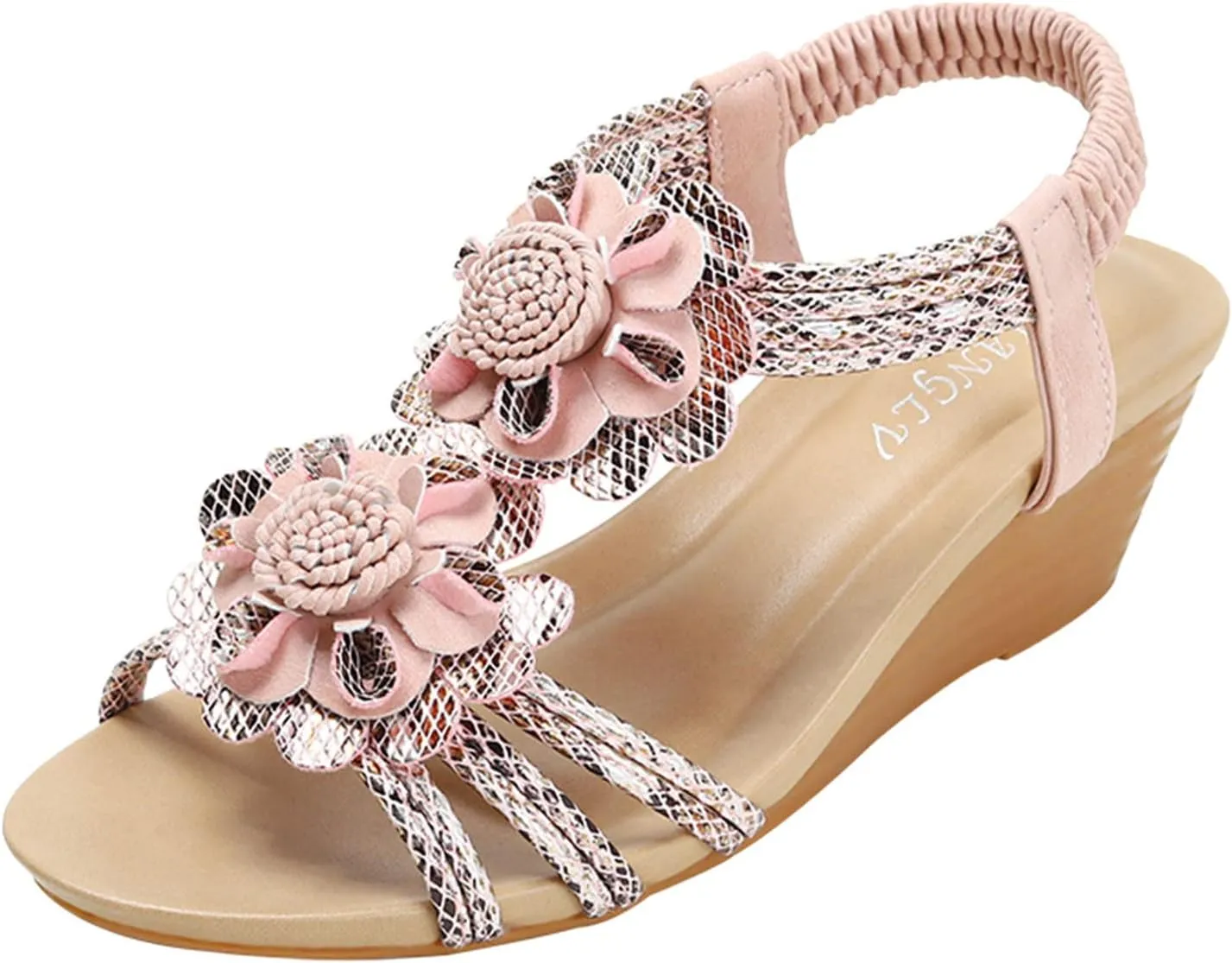 Platform Sandals Women Wedge Cork Footbed Elastic Ankle Strap Casual Walking Sandals Non-Slip Sole Beachwear 2025 Spring and Summer Vacation