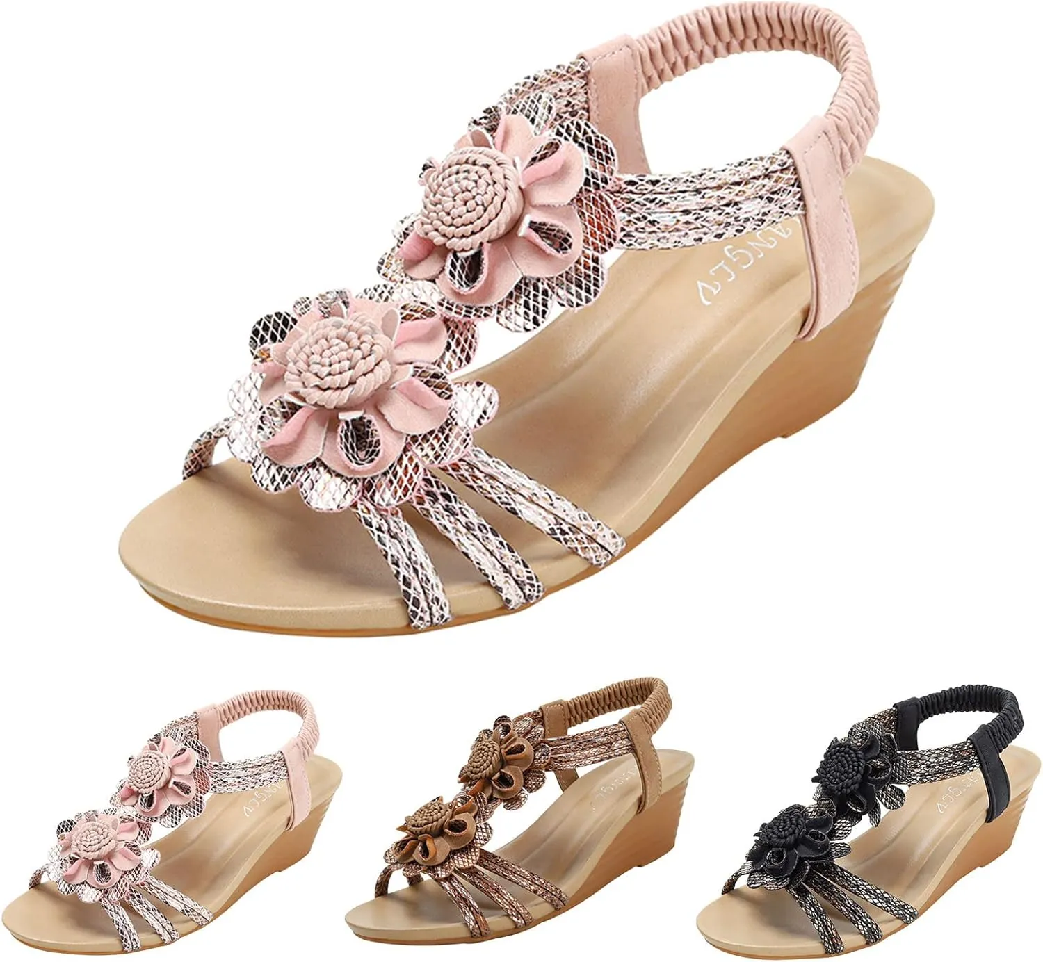 Platform Sandals Women Wedge Cork Footbed Elastic Ankle Strap Casual Walking Sandals Non-Slip Sole Beachwear 2025 Spring and Summer Vacation