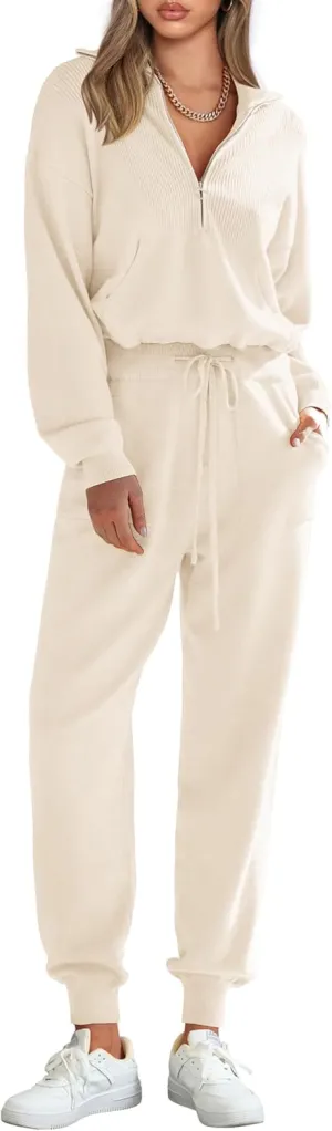 PRETTYGARDEN Women's 2 Piece Sweater Set Pullover Zip Up Sweatshirt Jogger Sweatpants Tracksuit Casual Outfit
