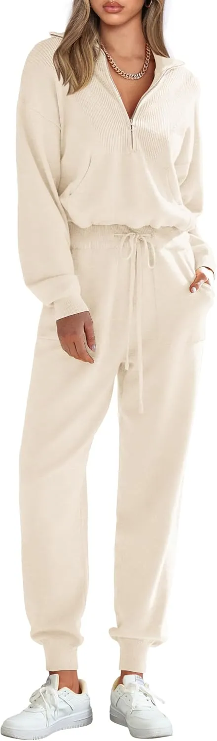 PRETTYGARDEN Women's 2 Piece Sweater Set Pullover Zip Up Sweatshirt Jogger Sweatpants Tracksuit Casual Outfit