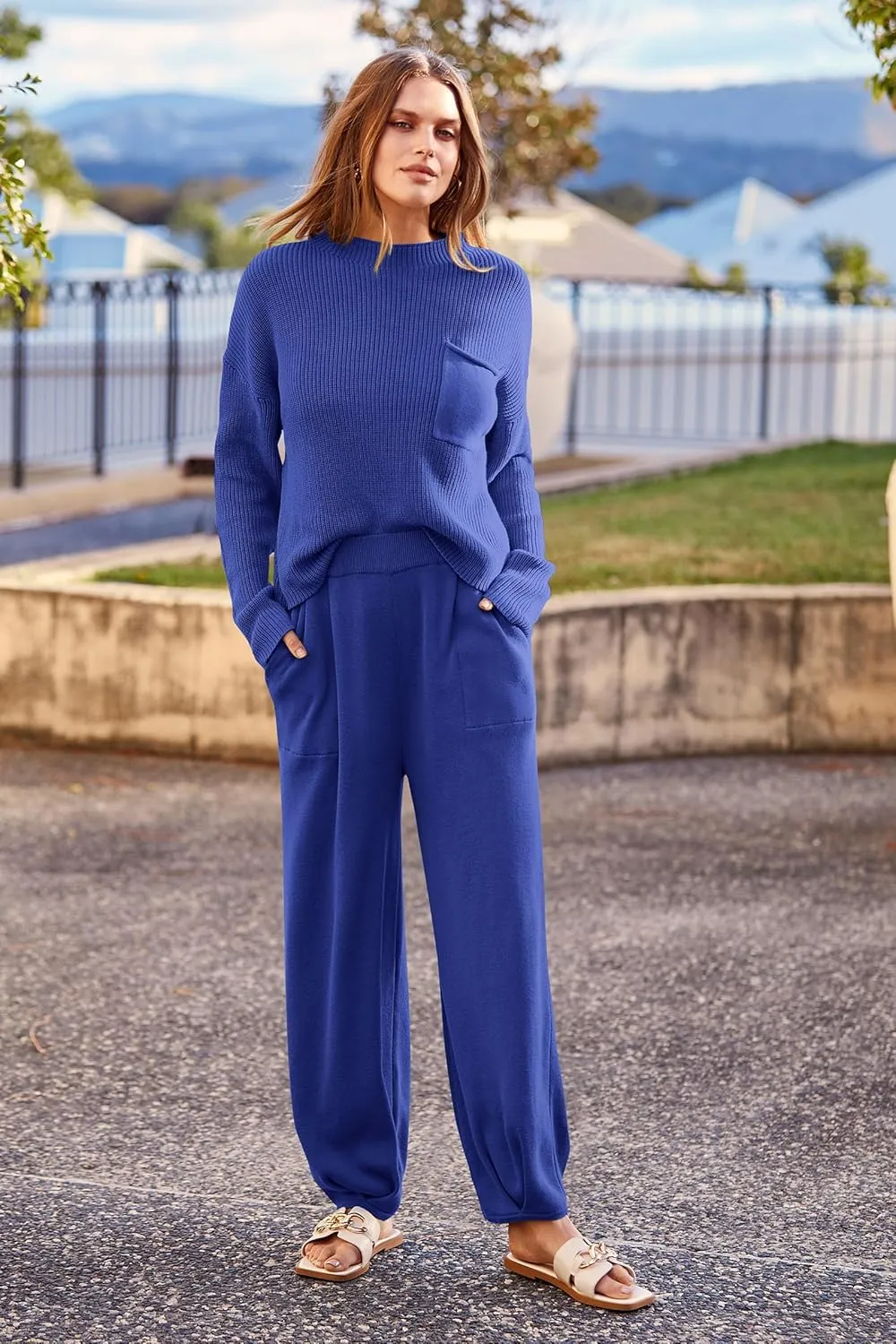 PRETTYGARDEN Women's Winter 2 Piece Sweater Set Casual Pullover Top High Waisted Sweatpants Tracksuit Lounge Outfits