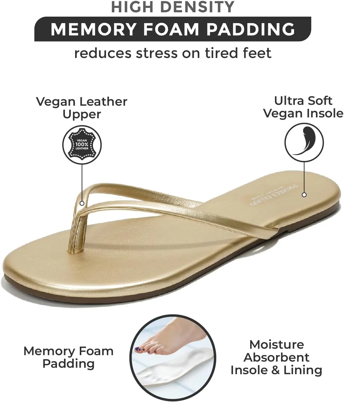 Project Cloud Vegan Leather Flip Flops for Women Footwear - Memory Foam Flats Summer Sandals for Women 2025 - Lightweight Sandals Summer Beach Essentials Slides (Foundations)
