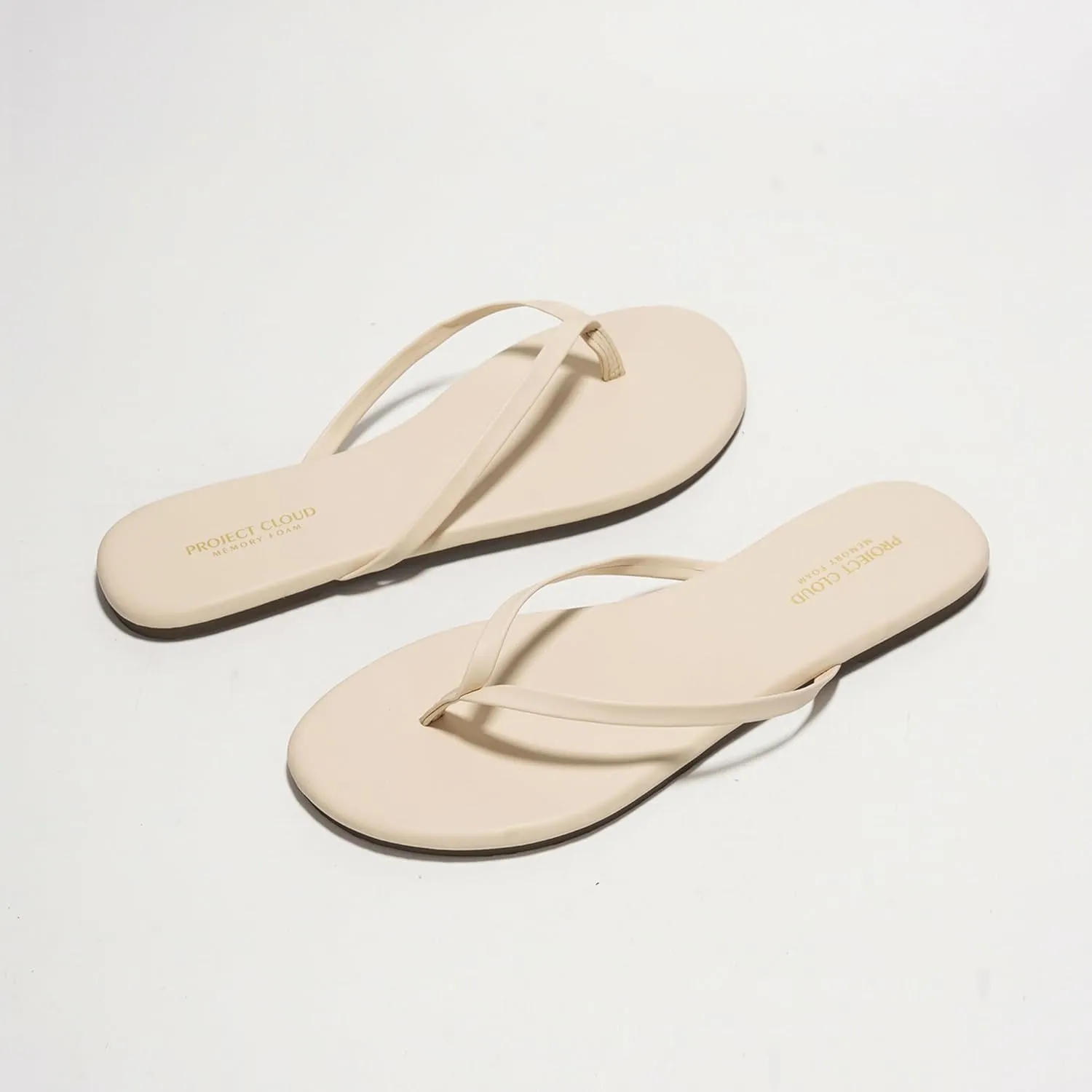 Project Cloud Vegan Leather Flip Flops for Women Footwear - Memory Foam Flats Summer Sandals for Women 2025 - Lightweight Sandals Summer Beach Essentials Slides (Foundations)