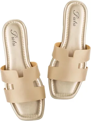 Putu Women's Flat Sandals Summer Sandals Cute Slide Sandals