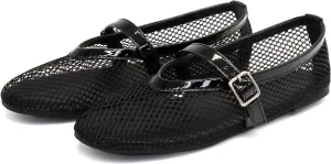 Putu Women's Mesh Ballet Flats Casual Office Flat Shoes Hollow Out Comfy Flats Ballerinas Shoes with Buckle Strap