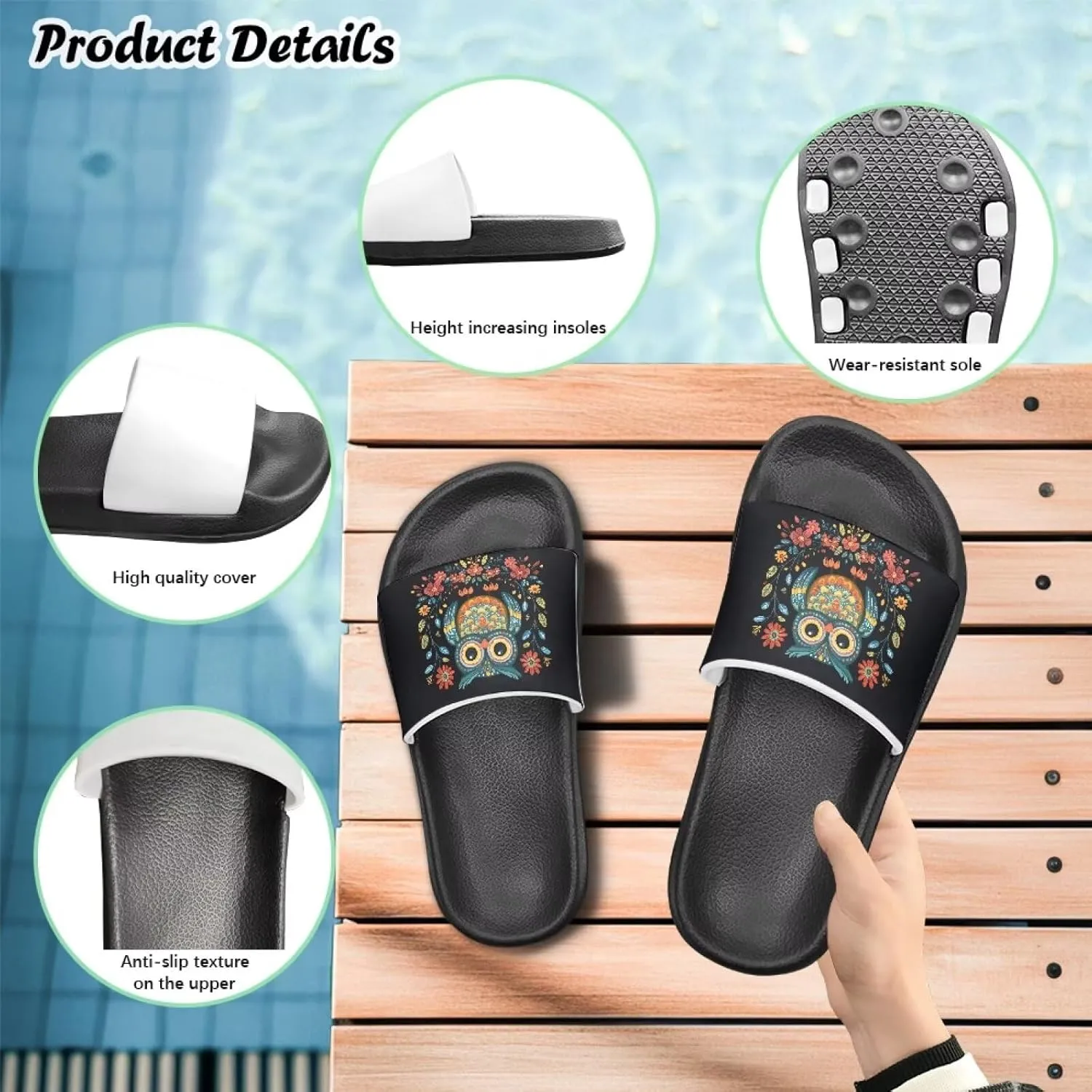 Quick-Dry EVA Kids Sandals Non-Slip Lightweight Slides for Bathroom Pool & Outdoor Play for Little/Big Kids Size 11-3
