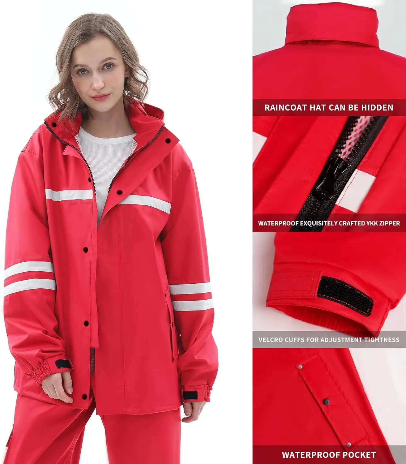 Rain Suit for Men & Women,Waterproof Rain Jacket&Trouser Suit with Reflective Strip,All-Sport Raincoat Anti-storm