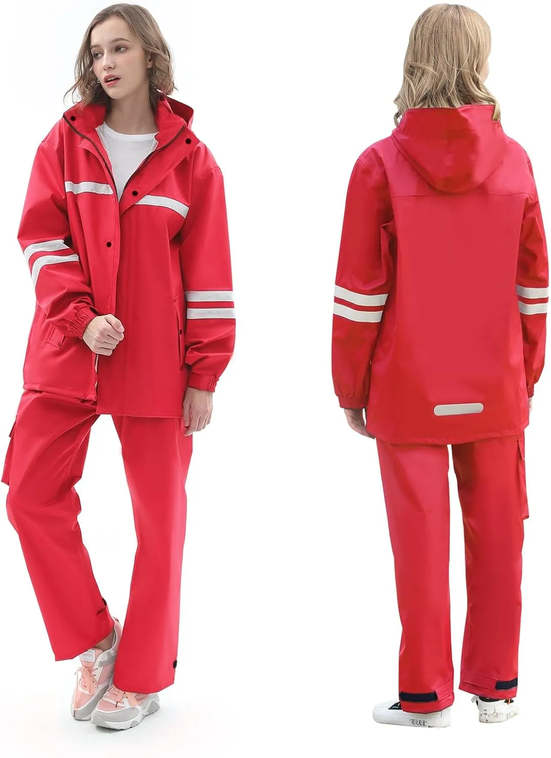 Rain Suit for Men & Women,Waterproof Rain Jacket&Trouser Suit with Reflective Strip,All-Sport Raincoat Anti-storm