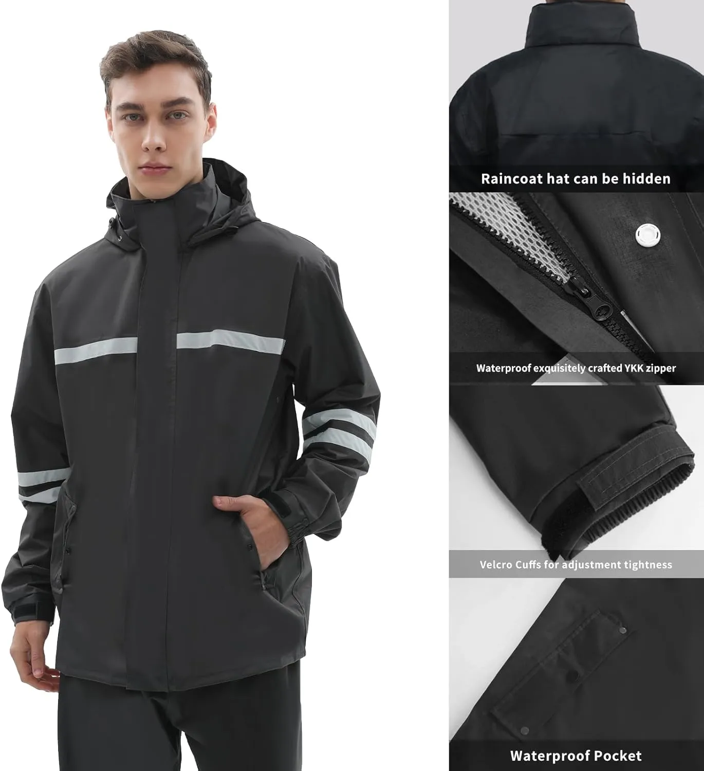 Rain Suit for Men & Women,Waterproof Rain Jacket&Trouser Suit with Reflective Strip,All-Sport Raincoat Anti-storm