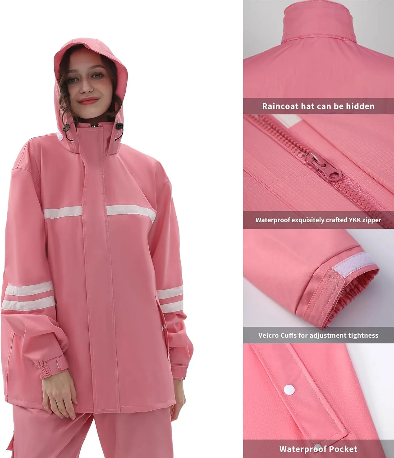 Rain Suit for Men & Women,Waterproof Rain Jacket&Trouser Suit with Reflective Strip,All-Sport Raincoat Anti-storm