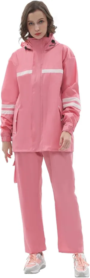 Rain Suit for Men & Women,Waterproof Rain Jacket&Trouser Suit with Reflective Strip,All-Sport Raincoat Anti-storm
