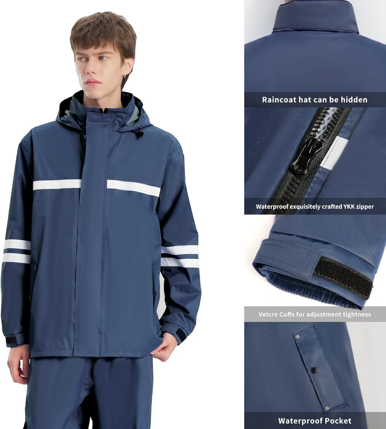 Rain Suit for Men & Women,Waterproof Rain Jacket&Trouser Suit with Reflective Strip,All-Sport Raincoat Anti-storm