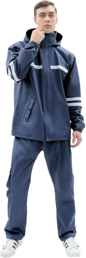 Rain Suit for Men & Women,Waterproof Rain Jacket&Trouser Suit with Reflective Strip,All-Sport Raincoat Anti-storm