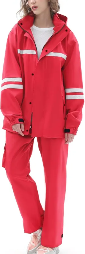 Rain Suit for Men & Women,Waterproof Rain Jacket&Trouser Suit with Reflective Strip,All-Sport Raincoat Anti-storm