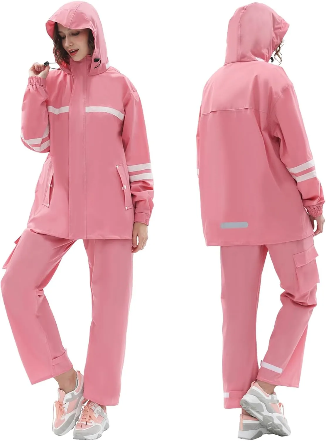 Rain Suit for Men & Women,Waterproof Rain Jacket&Trouser Suit with Reflective Strip,All-Sport Raincoat Anti-storm