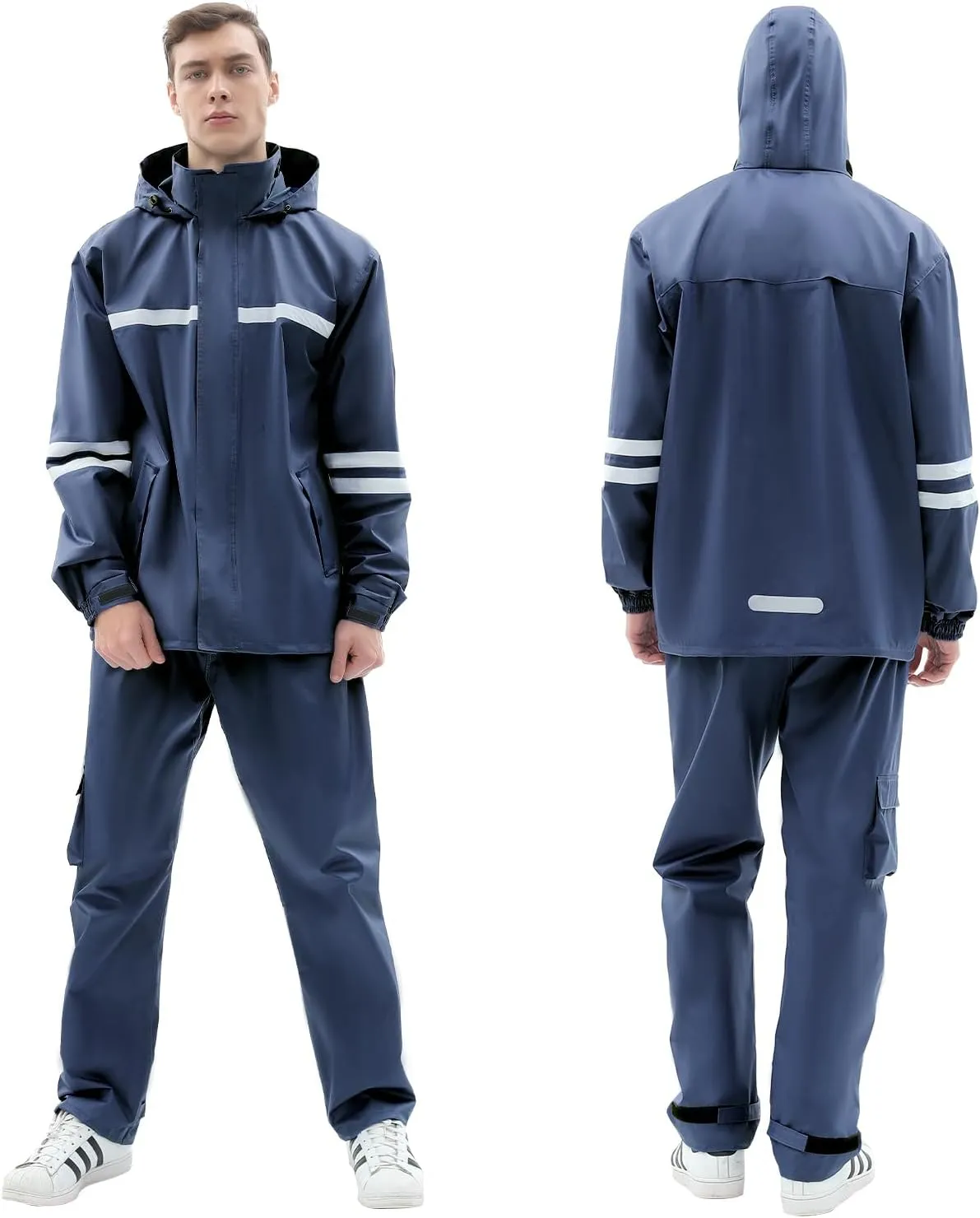 Rain Suit for Men & Women,Waterproof Rain Jacket&Trouser Suit with Reflective Strip,All-Sport Raincoat Anti-storm
