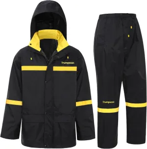 Rain Suit Mens Black Classic Packable Waterproof Rain Coat Hooded Jacket and Pants Breathable for Outdoor Activities and Work