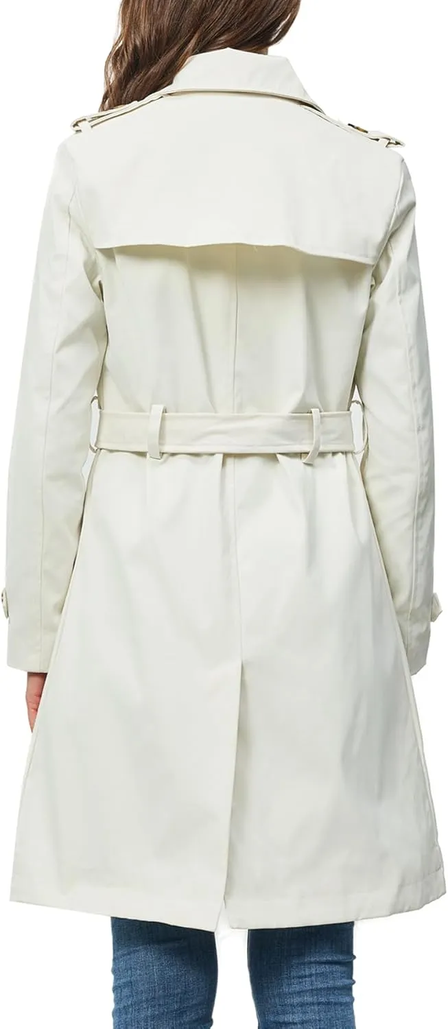 Rasujie Women's Trench Coat Double Breasted Classic Lapel Overcoat Belted Jacket with Detachable Hood