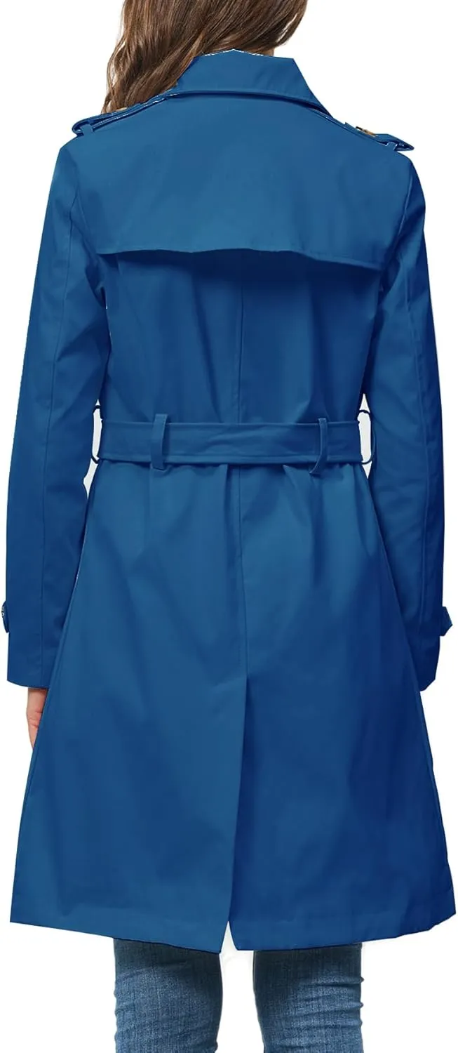 Rasujie Women's Trench Coat Double Breasted Classic Lapel Overcoat Belted Jacket with Detachable Hood