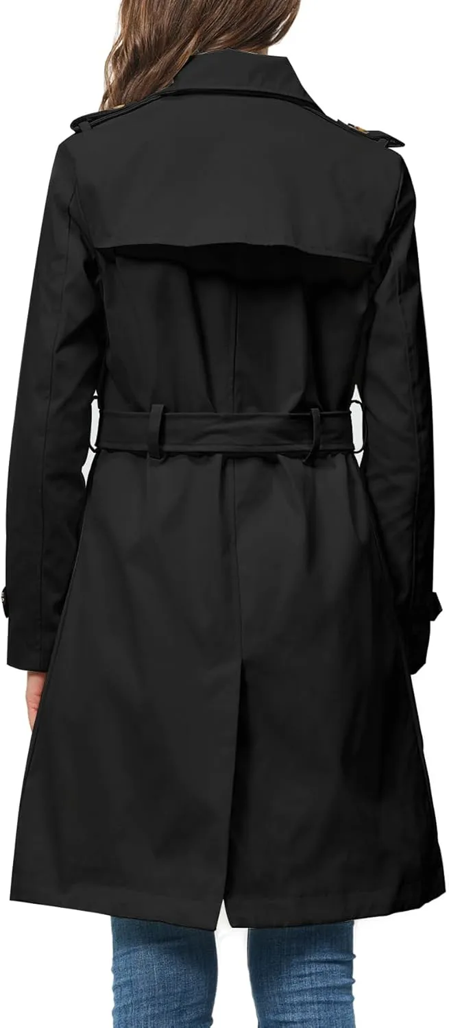 Rasujie Women's Trench Coat Double Breasted Classic Lapel Overcoat Belted Jacket with Detachable Hood