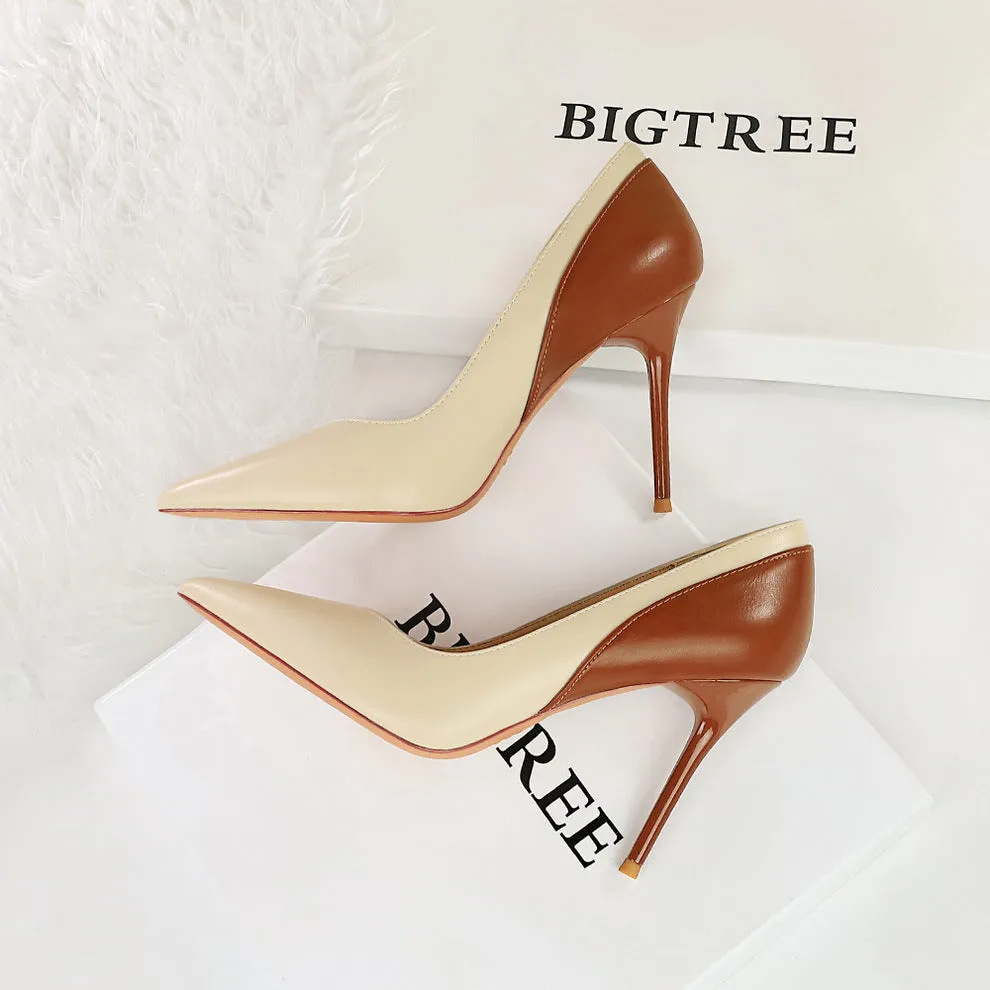 Retro High Heels Stiletto Heel Cocktail Shoes Shallow Mouth Pointed Toe Colorblock Super High Heel Shoes