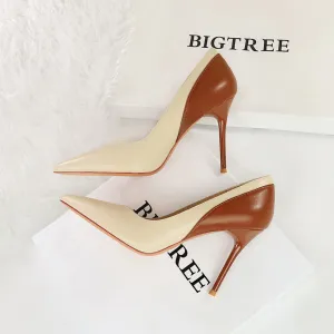 Retro High Heels Stiletto Heel Cocktail Shoes Shallow Mouth Pointed Toe Colorblock Super High Heel Shoes