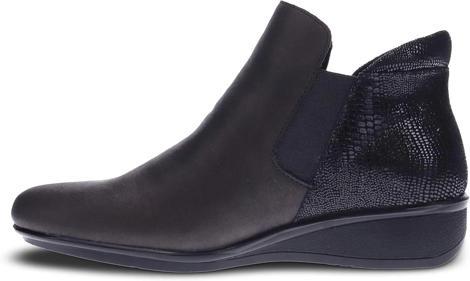 Revere Damascus Leather Bootie – Asymmetrical Zip Detail, Demi-Wedge Outsole, Slip-Resistant, Removable Comfort Footbed, Forefoot Cushion Zone with Arch Support