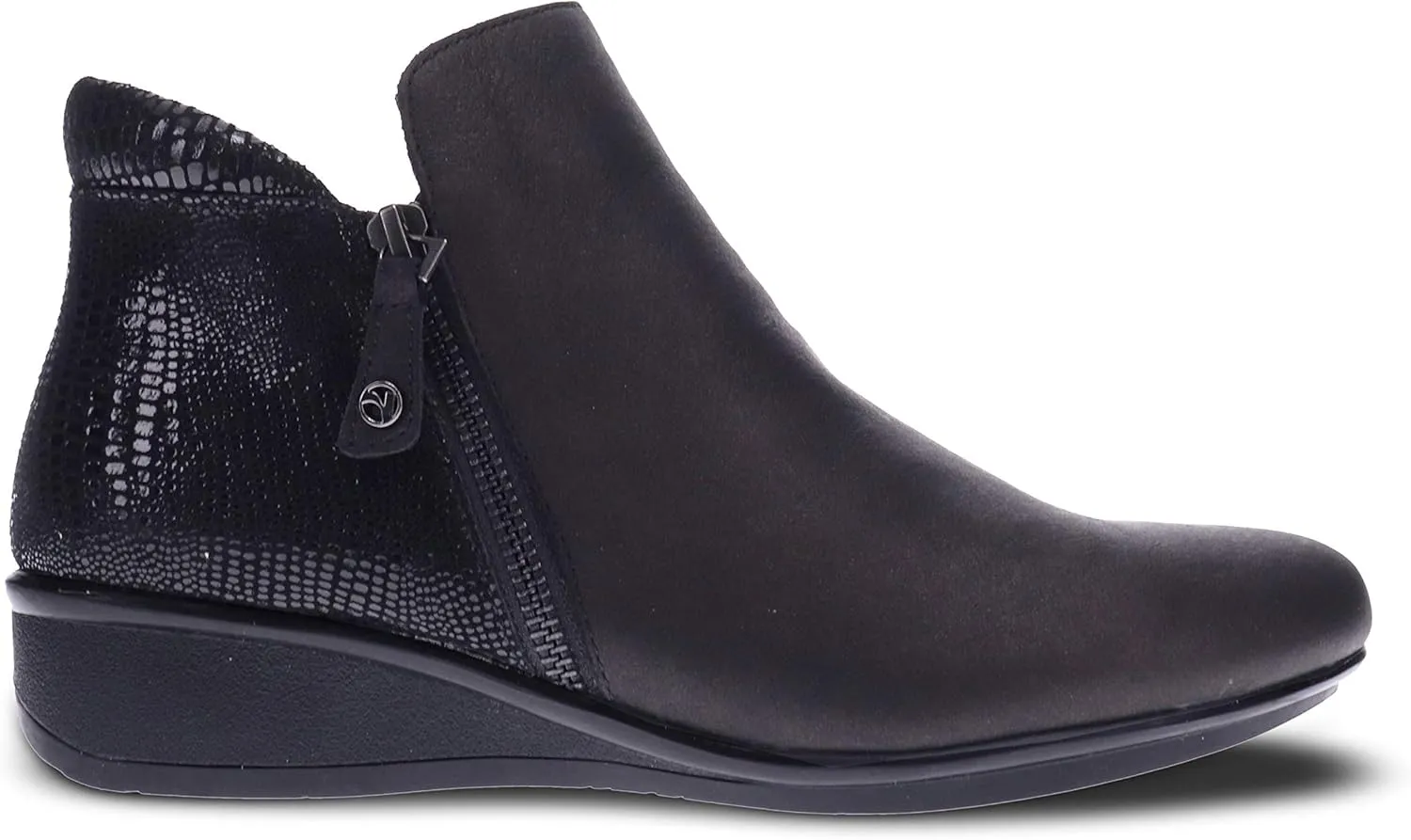 Revere Damascus Leather Bootie – Asymmetrical Zip Detail, Demi-Wedge Outsole, Slip-Resistant, Removable Comfort Footbed, Forefoot Cushion Zone with Arch Support