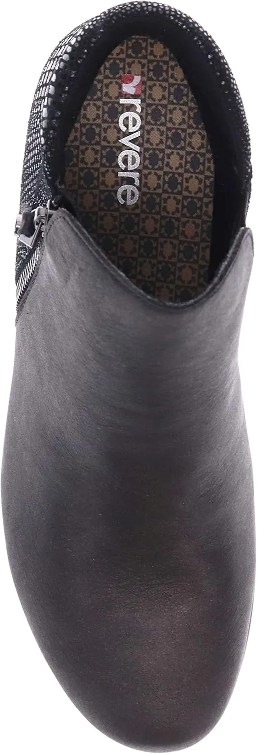 Revere Damascus Leather Bootie – Asymmetrical Zip Detail, Demi-Wedge Outsole, Slip-Resistant, Removable Comfort Footbed, Forefoot Cushion Zone with Arch Support