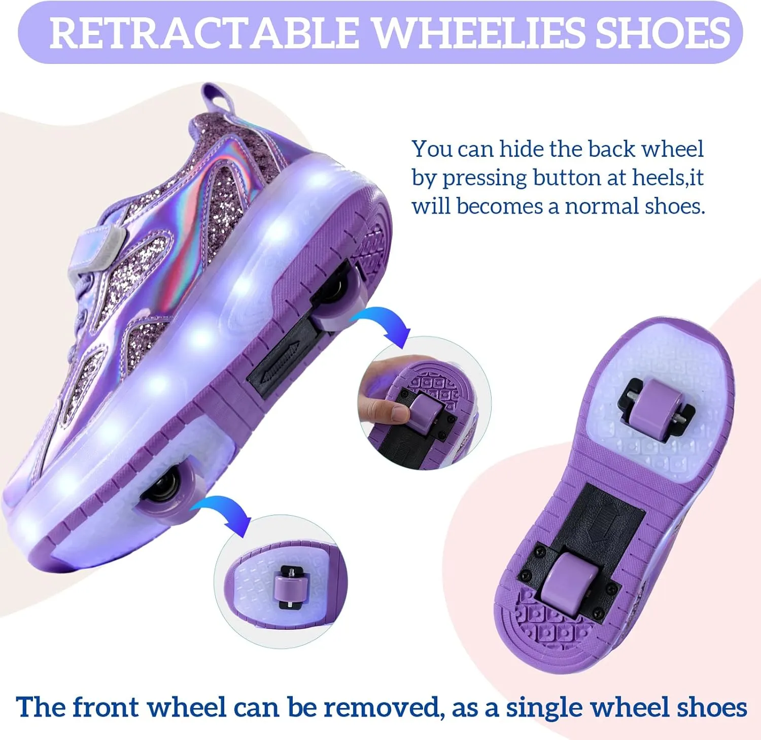 Roller Shoes Girls Sneakers USB Rechargeable 2 Wheels Shoes Roller Skates for Beginner Trainers Shoe 16 Modes LED Light Up Flash Sneaker for Unisex Kids Boys Stylish Footwear